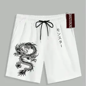 Beyaz Şort KOD Trend EMRG Erkek Ejderha Baskılı