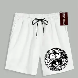 Beyaz Şort KOD Trend EMRG Erkek Ejderha Baskılı