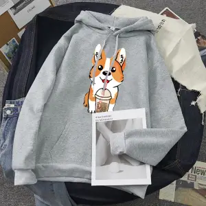 Beyaz Süt çay bardağı Corgi moda Unisex Hoodies bahar sonbaharrahat Hoodies öğrenci