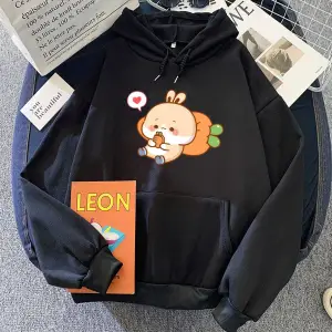 Beyaz Tavşan Yeme Havuç Baskılı SudaderasKarikatür