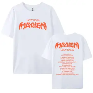 Beyaz Tees Şarkıcı Lady Gaga Mayhem Baskı leri Yaz Unisex Sokak Hip Hop Raha