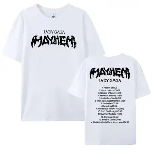 Beyaz Tees Şarkıcı Lady Gaga Mayhem Baskı leri Yaz Unisex Sokak Hip Hop Raha