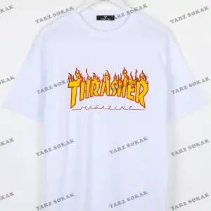 Beyaz Trasher Baskılı Unisex Ovesize