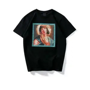 Beyaz Ucuz Roman Baskılı Oversize Bisiklet Yaka Erkek Tişört