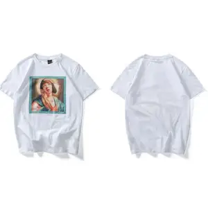 Beyaz Ucuz Roman Baskılı Oversize Bisiklet Yaka Erkek Tişört