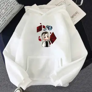 Beyaz Unisex Alice Borderland Boy Kapşonlu Moda Tasarım Duygusu Estetik Dö