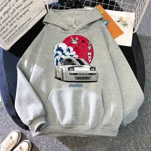 Beyaz Unisex Anime Hoodie Sokak Stili Nippon Crewneck Üstleri Y2k Boy