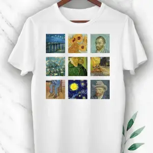 Beyaz Unisex Art Van Gogh Portre Kolaj Baskılı T-shırt