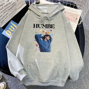 Beyaz Unisex Baskıi Humbe çiçekler grafik rahat Streetwear Moletom uzun