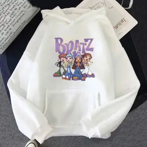 Beyaz Unisex Bratz Hoodie Rahat Kalın bratz Elbise udadera Japon Sokak Şıklığı