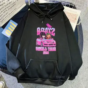 Beyaz Unisex Bratz karikatür streetwear Hoody erkekkomik Harajuku grafik kapşonlu so