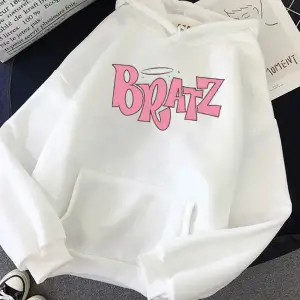 Beyaz Unisex Bratz mektup baskılı kapüşonlu sonbahar ve rahat öğr