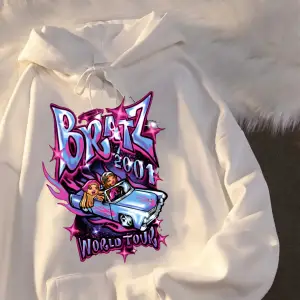 Beyaz Unisex Bratz Mektup Rahat Siyah Üstleri harajuku Moda Kapşonlu streetwear