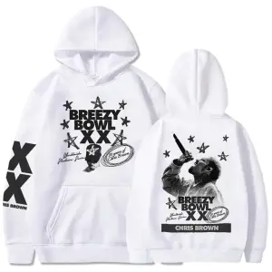 Beyaz Unisex BREEZY BOWL XX PREGAME HOODIE Chris Brown Baskı Kapşonlu