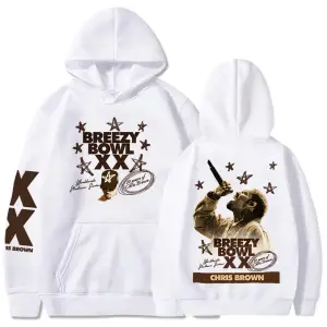 Beyaz Unisex BREEZY BOWL XX PREGAME HOODIE Chris Brown Baskı Kapşonlu
