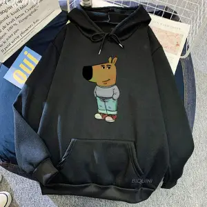 Beyaz Unisex Chill Guy Karikatür Komik Grafik Baskı Kapşonluek Sudadera