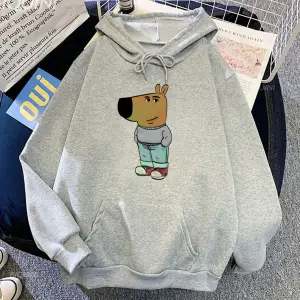 Beyaz Unisex Chill Guy Karikatür Komik Grafik Baskı Kapşonluek Sudadera