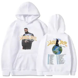 Beyaz Unisex Eladio Carrión DON KBRN Dünya Turu Rahat kapüşonlu