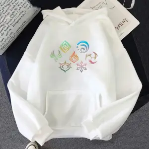 Beyaz Unisex Genshin Etki Elemanı Kapüşonlular Streetwear Baskılı Ulzzang Grafik Giyim Anime