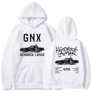 Beyaz Unisex GNX Albümü Baskı Kapüşonlular Kendrick Lamar Rapçi Rock Tarzı Streetweed