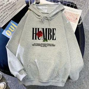 Beyaz Unisex Gül Humbe baskı rahat için kışsonbahar Streetwear Hip Hopse