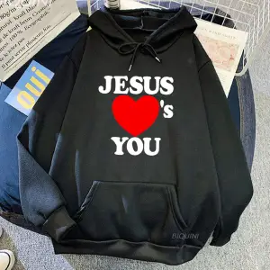 Beyaz Unisex Hıristiyan İsa Seni Seviyorum İncil Ayet Kapüşonlular Kırmızı Kalp Grafik Baskı Stree