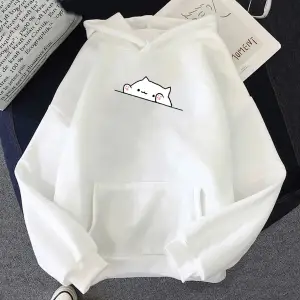 Beyaz Unisex Hoodie sevimli rahat karikatür kedi baskı moda kore tarzı gevşekk