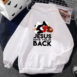 Beyaz Unisex Jiu Jitsu Retro hıristiyan Vintage İsa geri grafik kapüşonlu k