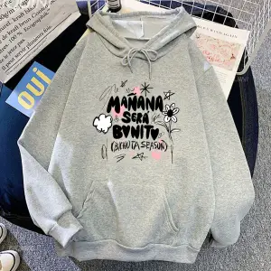 Beyaz Unisex Karoll G Manana Sera Bonito baskılı kapüşonlu Yaygın Streetweed T