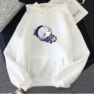 Beyaz Unisex Kawaii Genshin Etki Qiqi Kapüşonlular Anime Hoodie Grafik Streetwear