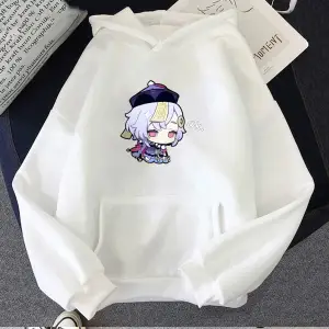Beyaz Unisex Kawaii Genshin Etki Qiqi Kapüşonlular Anime Hoodie Grafik Streetwear