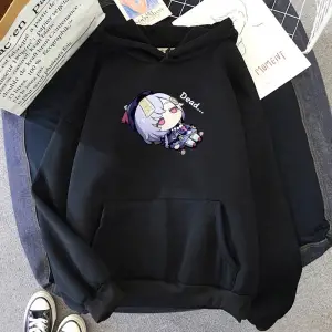 Beyaz Unisex Kawaii Genshin Etki Qiqi Kapüşonlular Anime Hoodie Grafik Streetwear