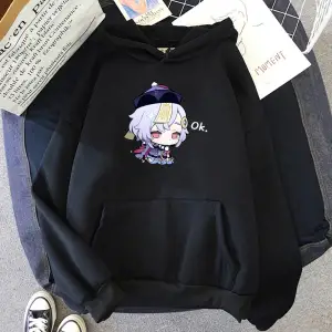 Beyaz Unisex Kawaii Genshin Etki Qiqi Kapüşonlular Anime Hoodie Grafik Streetwear
