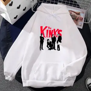 Beyaz Unisex Kinderas Rock Band Kinks baskı rahat yumuşak kapşonlu Hip deras Hip Hop