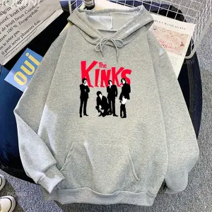 Beyaz Unisex Kinderas Rock Band Kinks baskı rahat yumuşak kapşonlu Hip deras Hip Hop