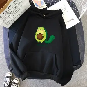 Beyaz Unisex Kişilik Sevimli Çift Karikatür Avokado Baskı Sıcak Rahat Öğrenci Hoodie Moda Gelgit