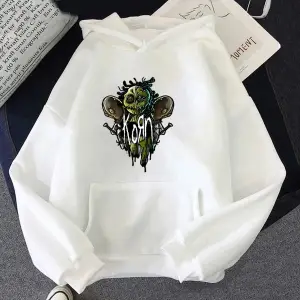Beyaz Unisex Korn Band Ağır Zihinsel Grafik Kapüşonlular Düzenli Fit