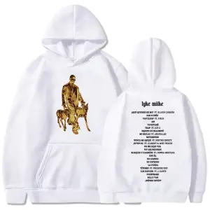 Beyaz Unisex LYKE MIIKE 2025 Albümü Baskı Kapüşonlular Myke Towers Rapçi Hip Hop Sokak Rahat Erkek