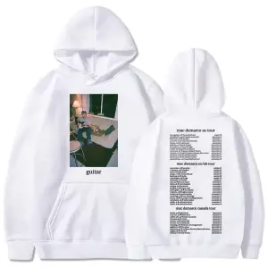 Beyaz Unisex Mac DeMarco Gitar Turu Rahat Kapşonlu Moda Şarkıcı Grafik