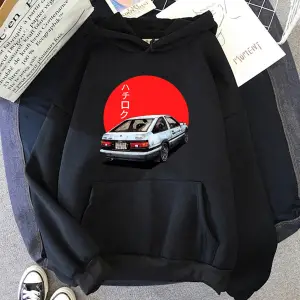 Beyaz Unisex Manga Hoodie AE86zak japon Harajuku Anime tişört