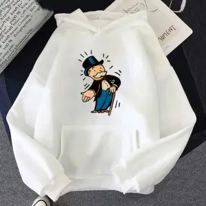 Beyaz Unisex MONOPOLY ADAM KışSonbahar Kapşonlu Karikatür Grafik Giysi Haraju