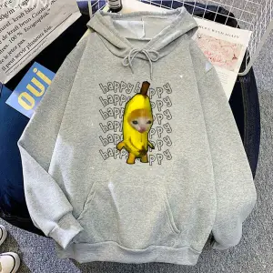 Beyaz Unisex Muz Kedi Baskı Hip Hop Rahatevşek 2023 Sonbahar