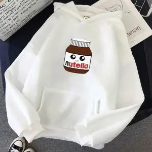 Beyaz Unisex Nutella küçük yüz Hoodie Baskı Hoody TEMEL Moda Karikatür Bask