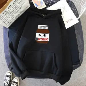 Beyaz Unisex Nutella küçük yüz Hoodie Baskı Hoody TEMEL Moda Karikatür Bask