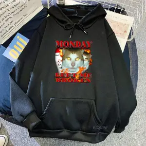 Beyaz Unisex Pazartesi sol bana kırık kedi Meme kapşonlu Streetwear Hip Hop rah