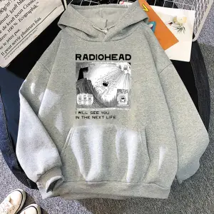 Beyaz Unisex Radiohead RadioIndie Fan Hoodie Komik Grafik SonbaharHarajuk
