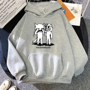 Beyaz Unisex Radiohead velar Rock Boy Retro baskılı Hoodie gevşek japonya istasyonu e