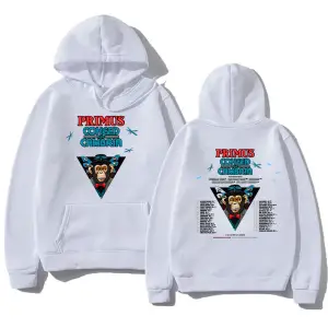 Beyaz Unisex Retro kaya müzik Primusss grafik baskı kapşonlu elbise erkekle