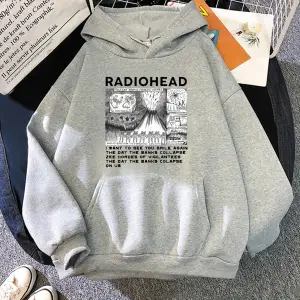 Beyaz Unisex RockIndie Rock Radiohead baskılı kapüşonlu erkekp