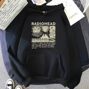 Beyaz Unisex RockIndie Rock Radiohead baskılı kapüşonlu erkekp